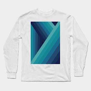 Retro Abstract Stripes in Shades of Blue and Green Long Sleeve T-Shirt